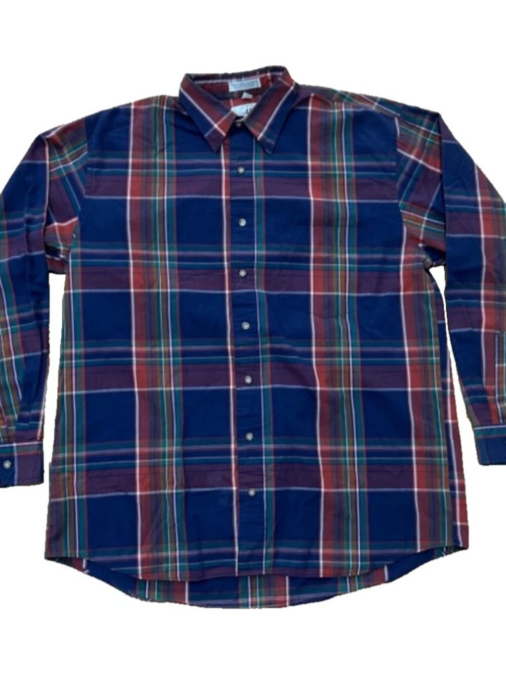 Vtg 90s Van Heusen 417 Shirt Men's LT Tall Plaid Navy Single Needle Tailoring